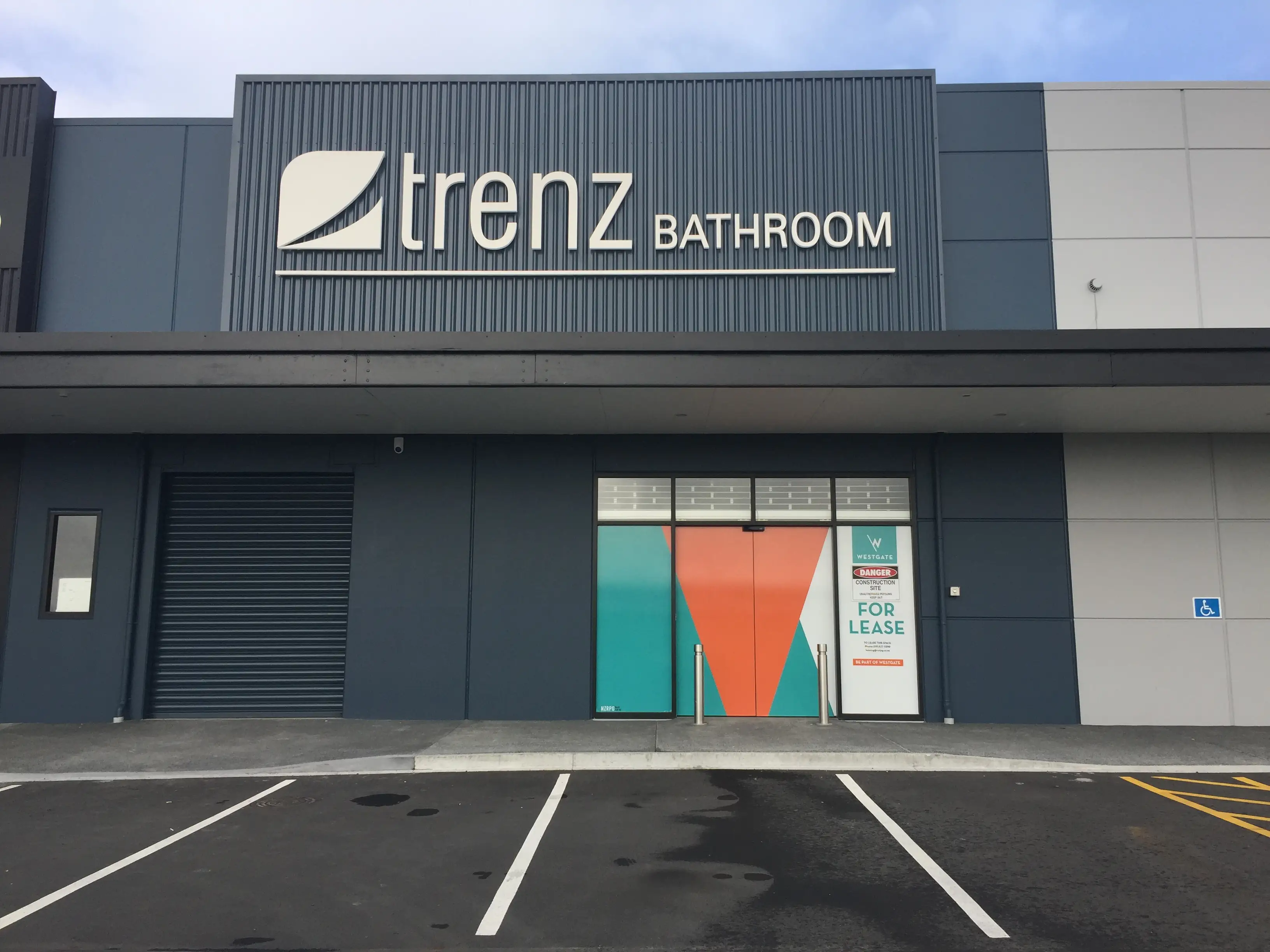 Commercial brand signage viewed from the street.