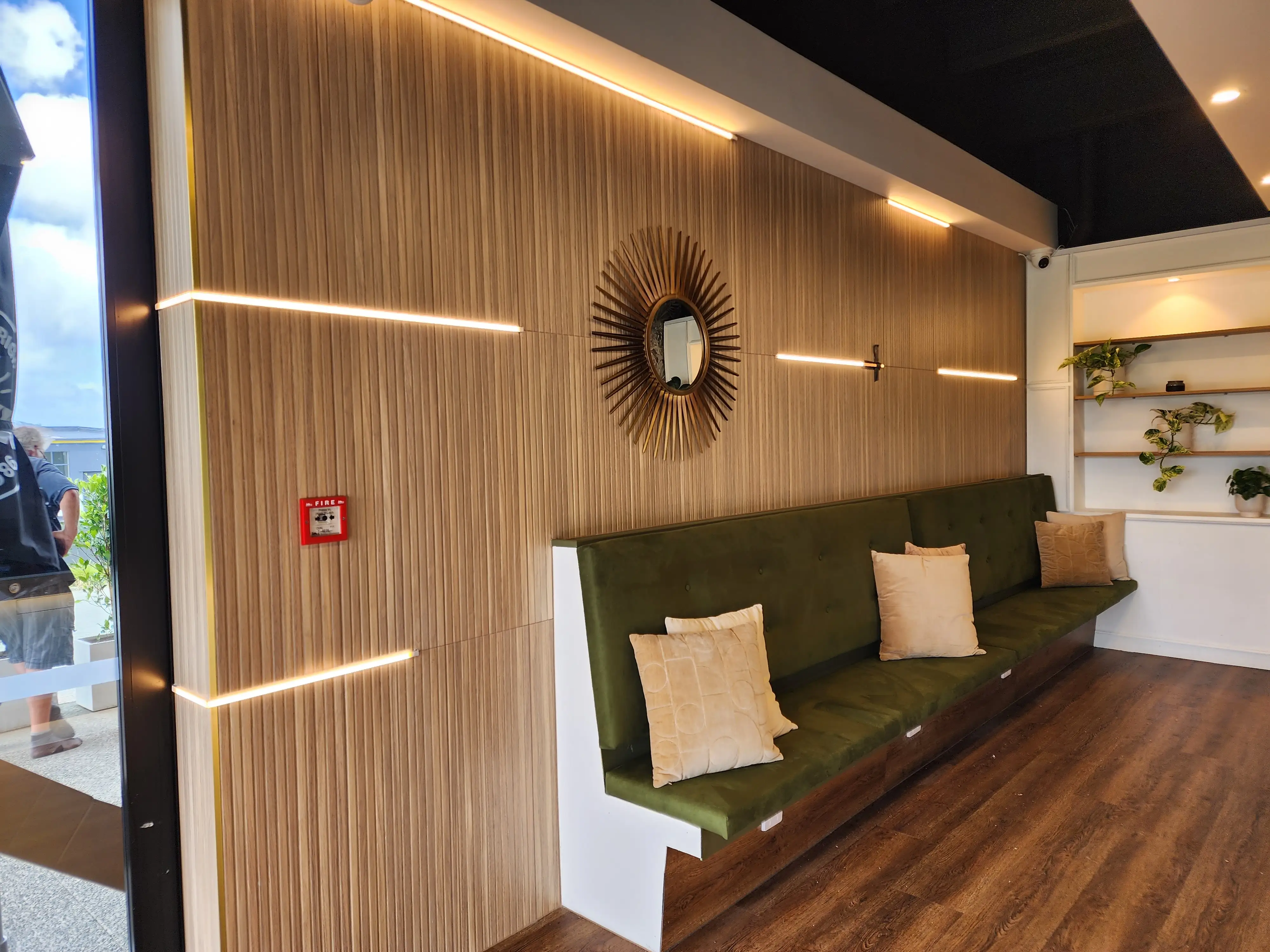 Customer and service areas within the completed café.
