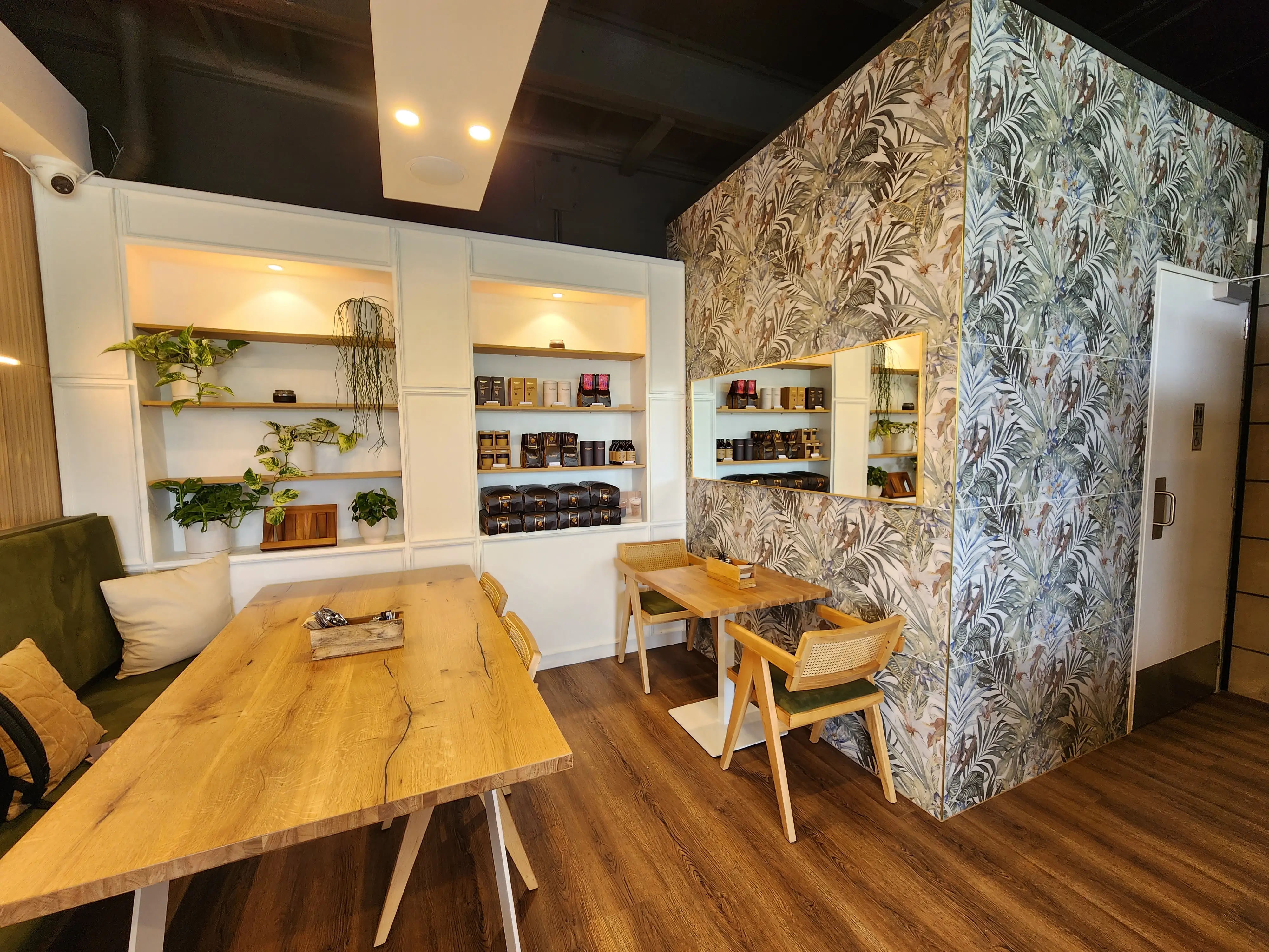 Customer and service areas within the completed café.