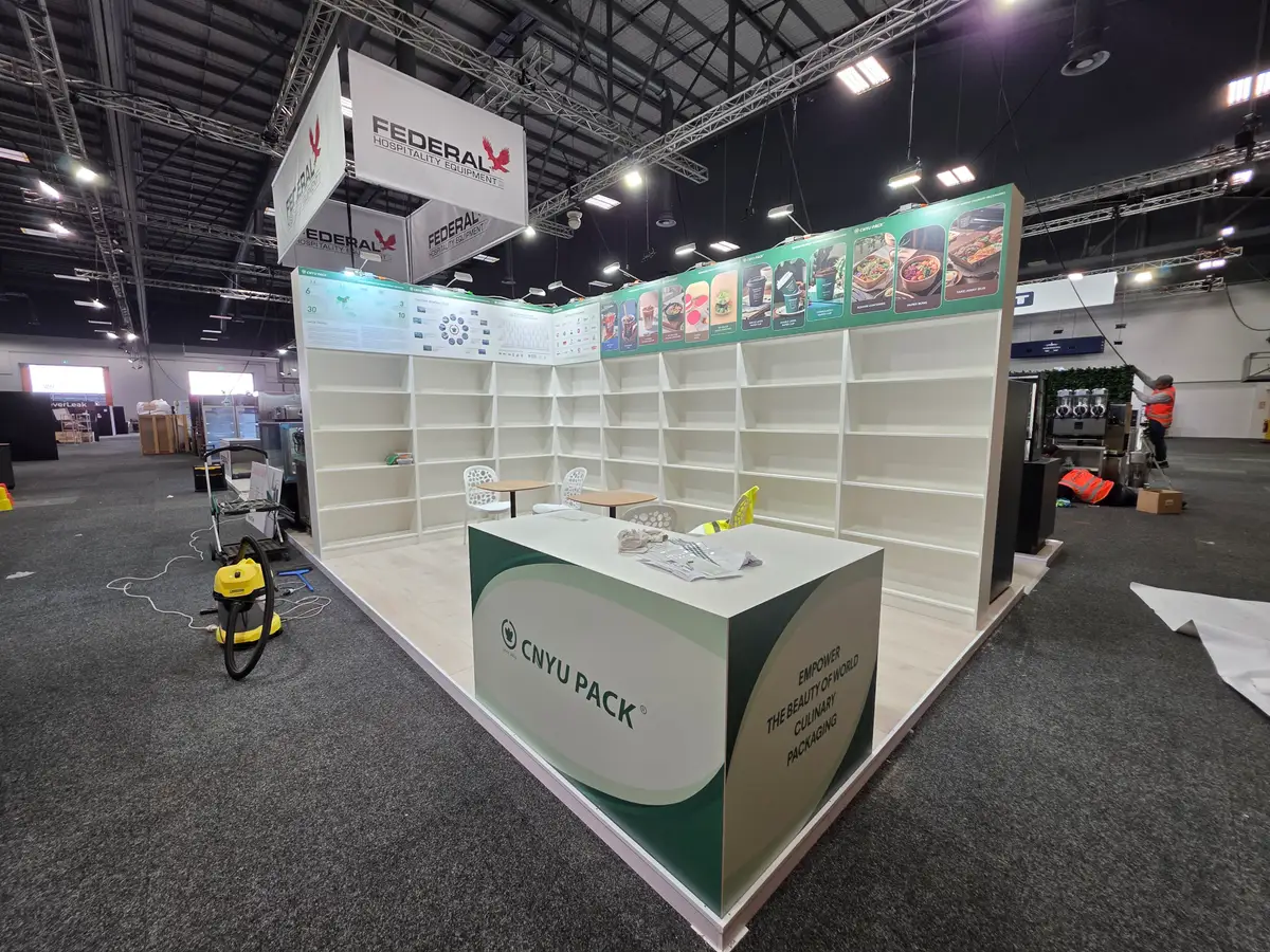 Counters, overhead identity and exhibition details.
