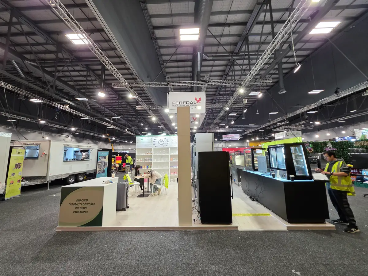 Branded exhibition environment at Fine Food Show 2025.