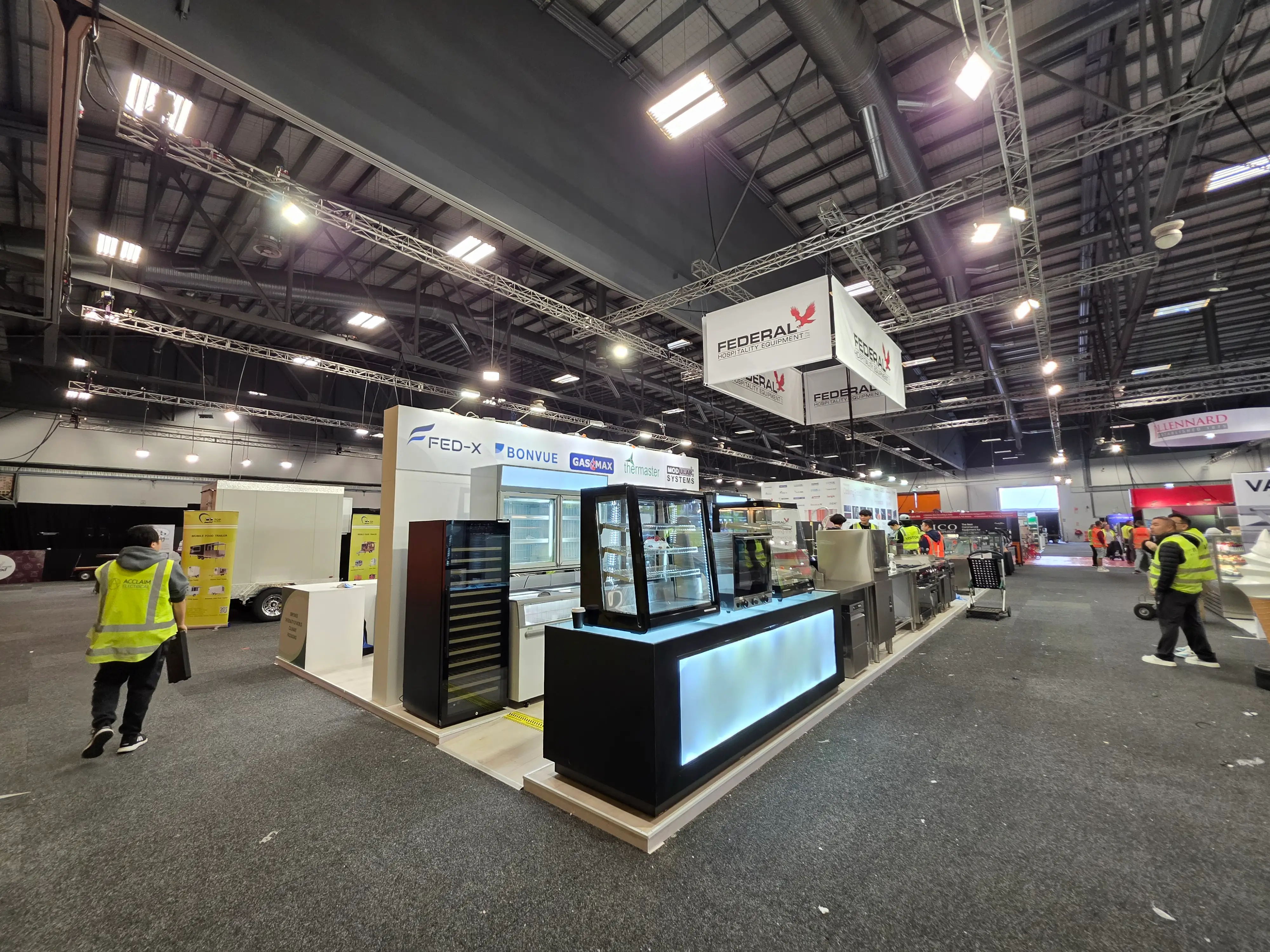 Counters, overhead identity and exhibition details.