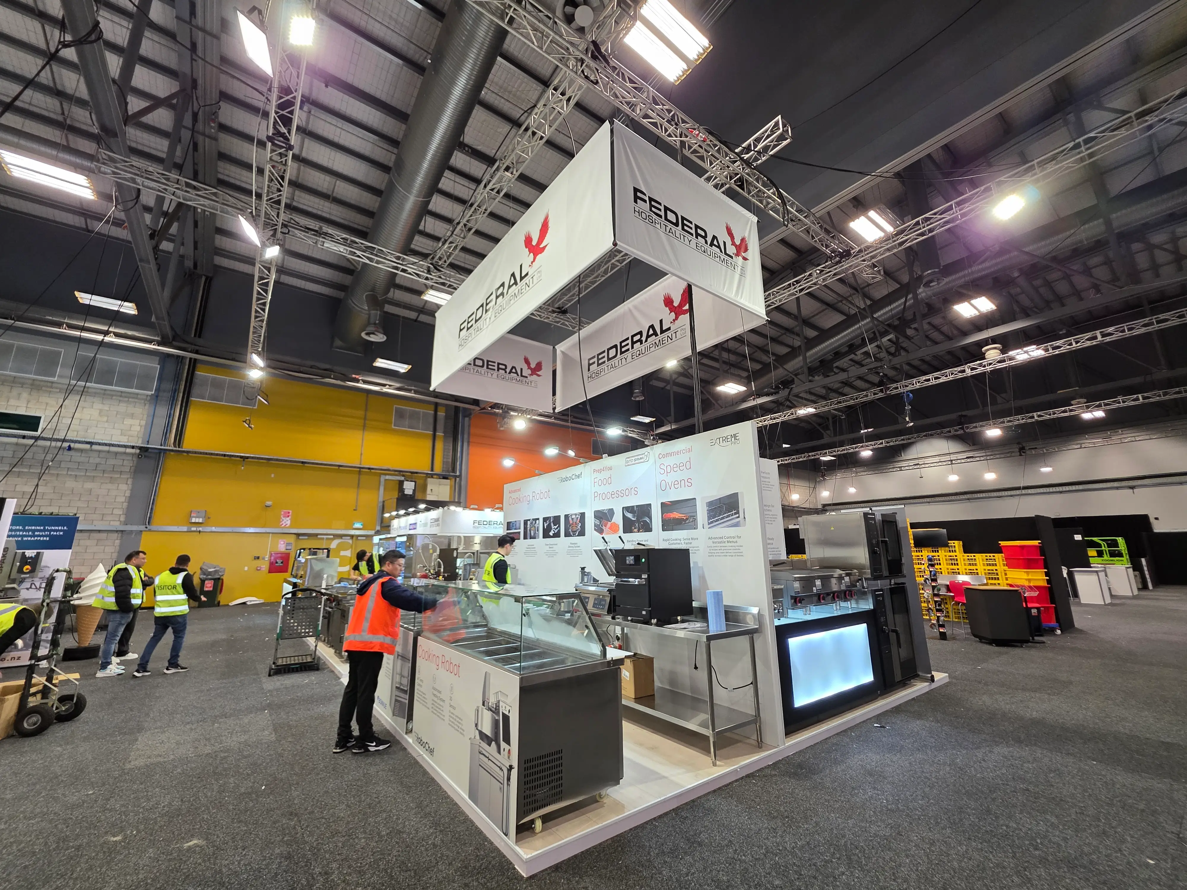 Counters, overhead identity and exhibition details.