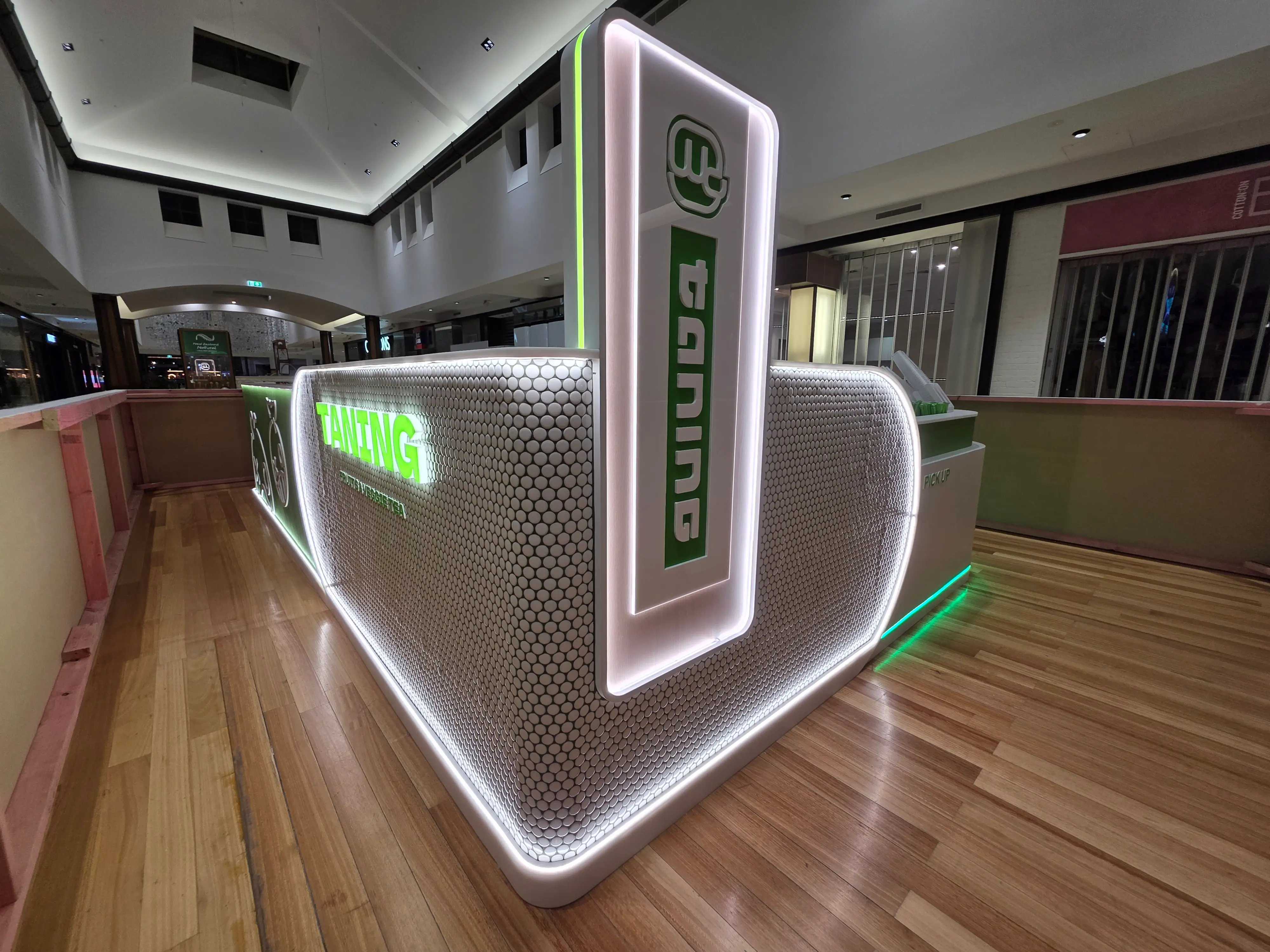 Compact reception and service joinery at Tanning Botany Town Centre.