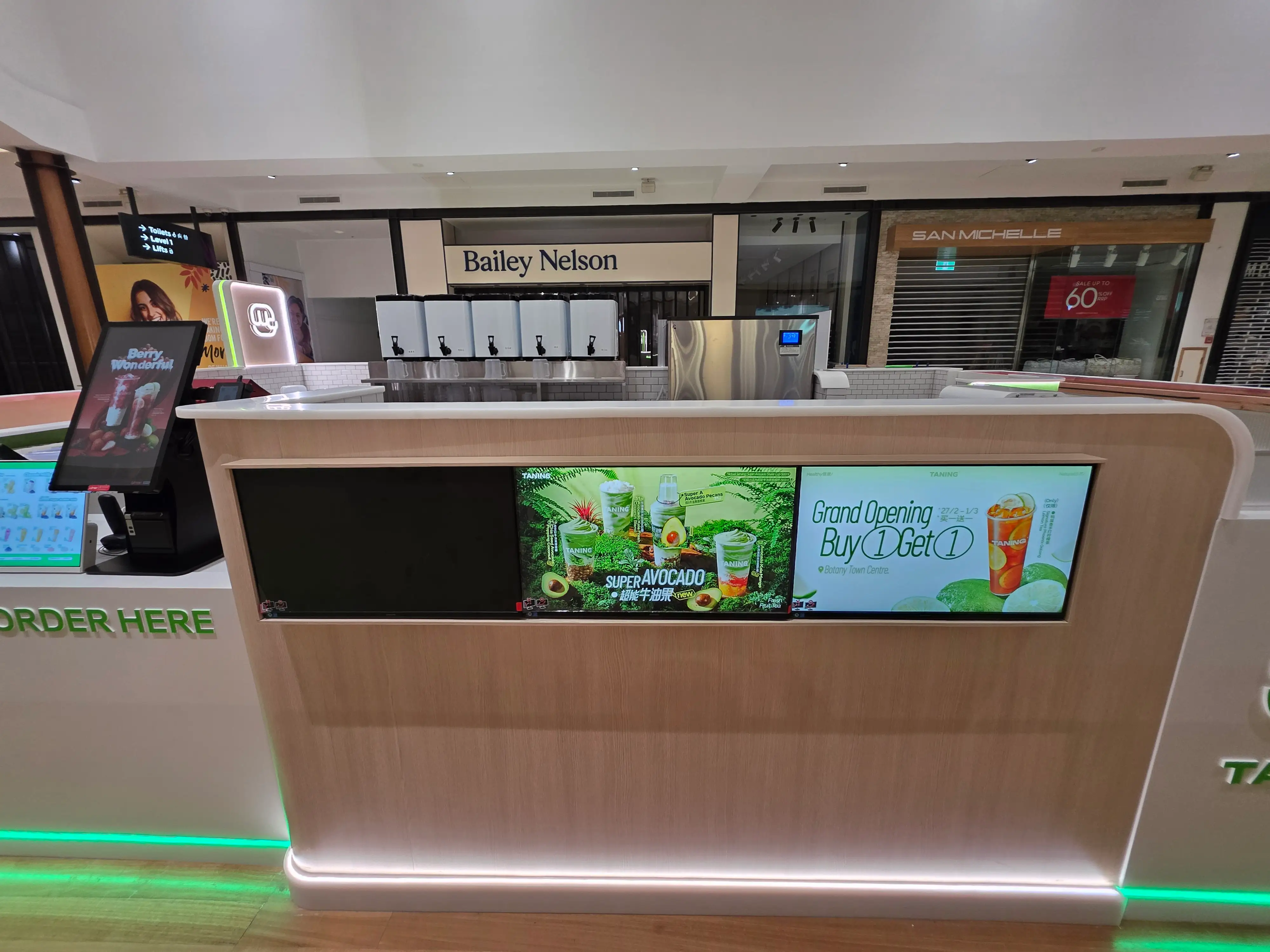 Compact reception and service joinery at Tanning Botany Town Centre.