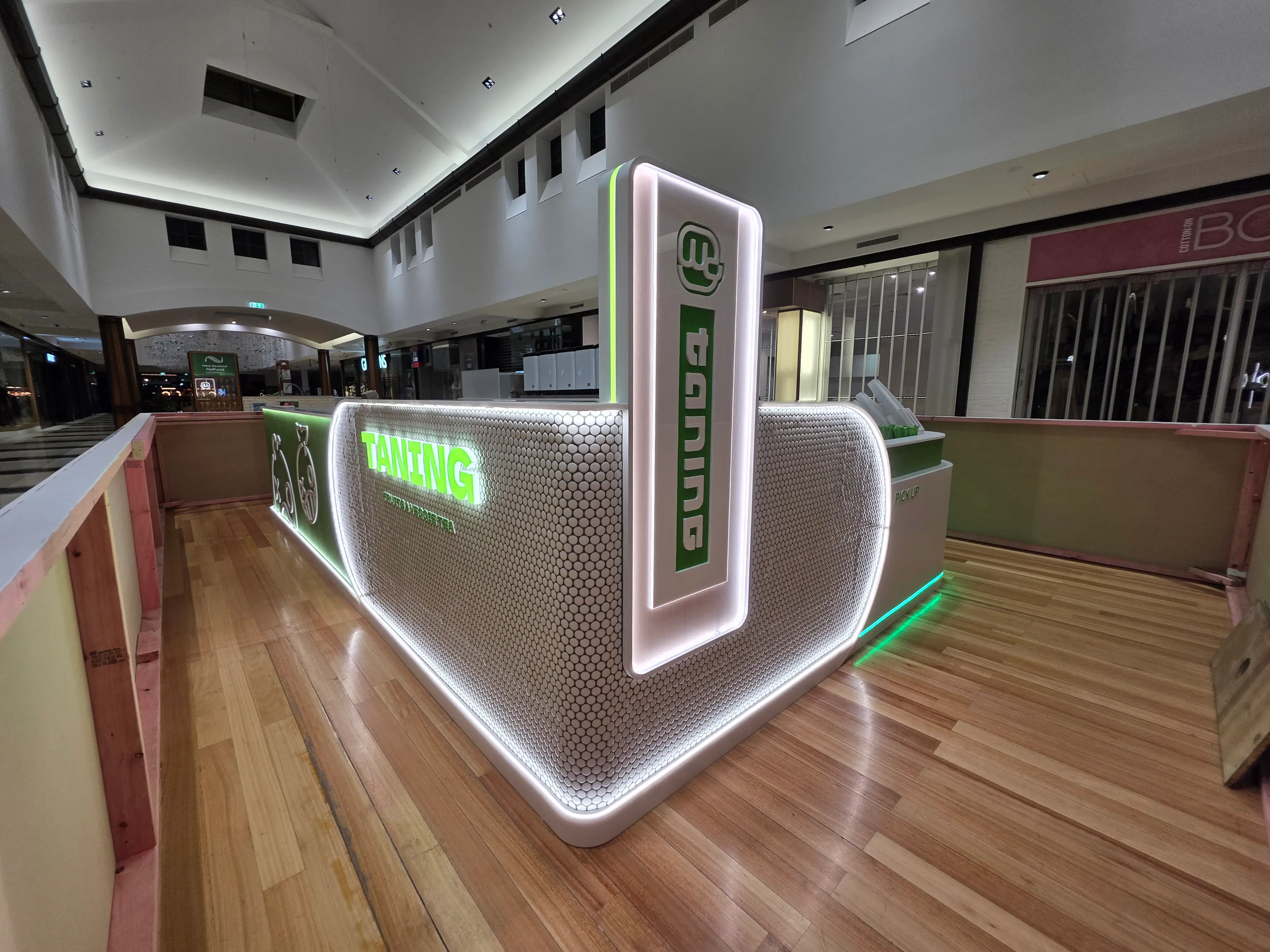 Compact reception and service joinery at Tanning Botany Town Centre.