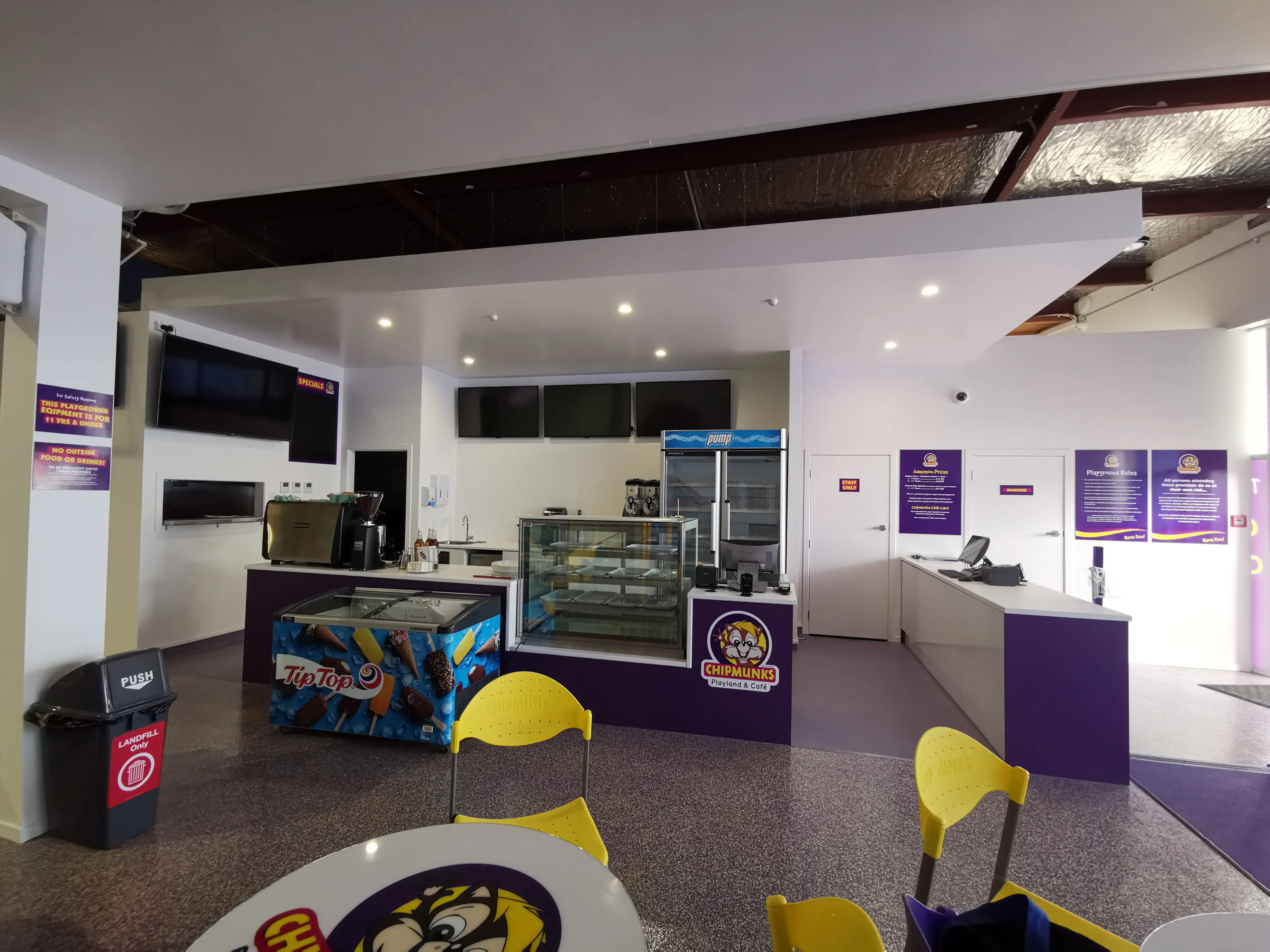 Chipmunks New Lynn front counter, café joinery and branded customer service area.