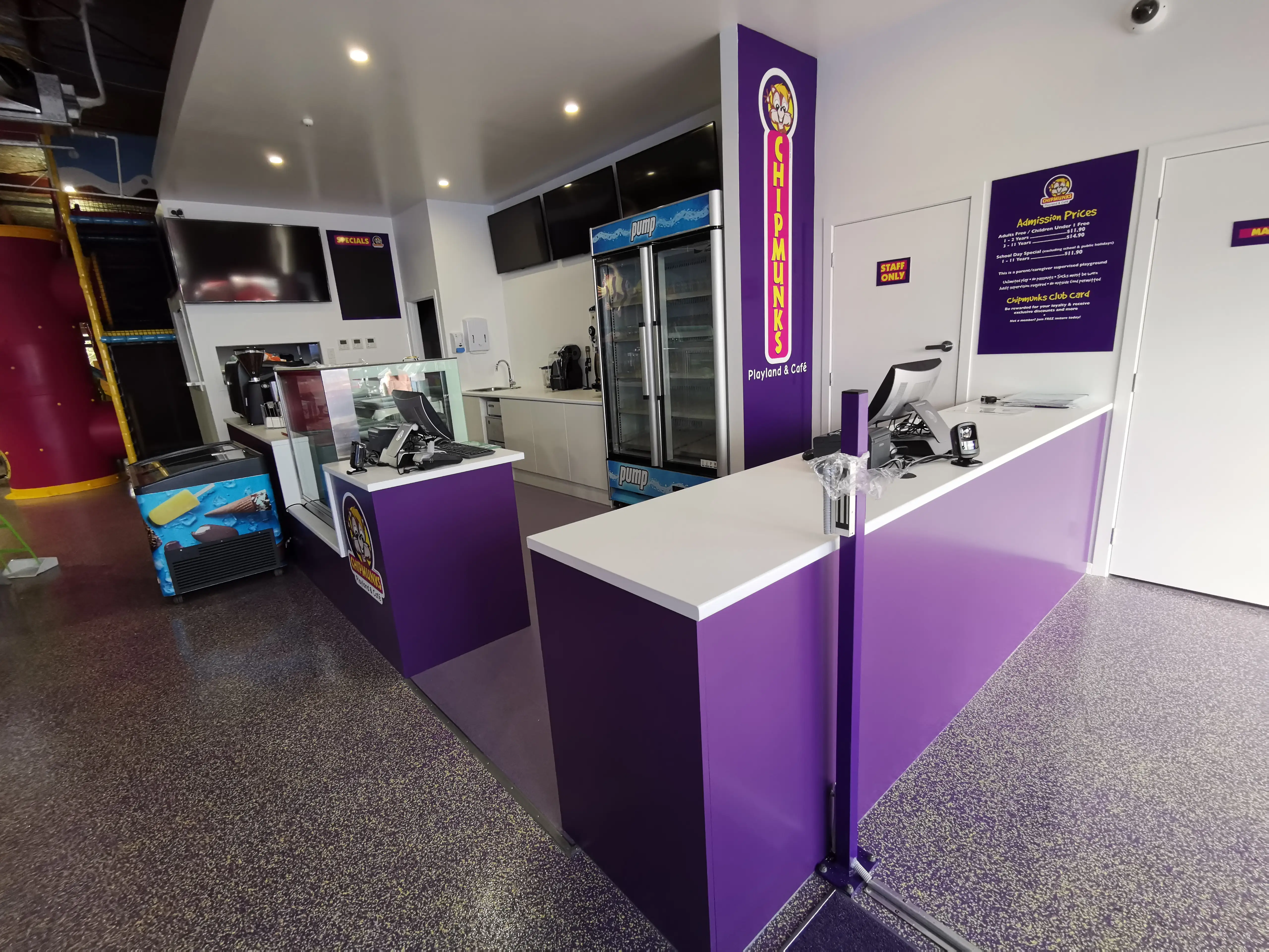 Chipmunks New Lynn front counter, café joinery and branded customer service area.