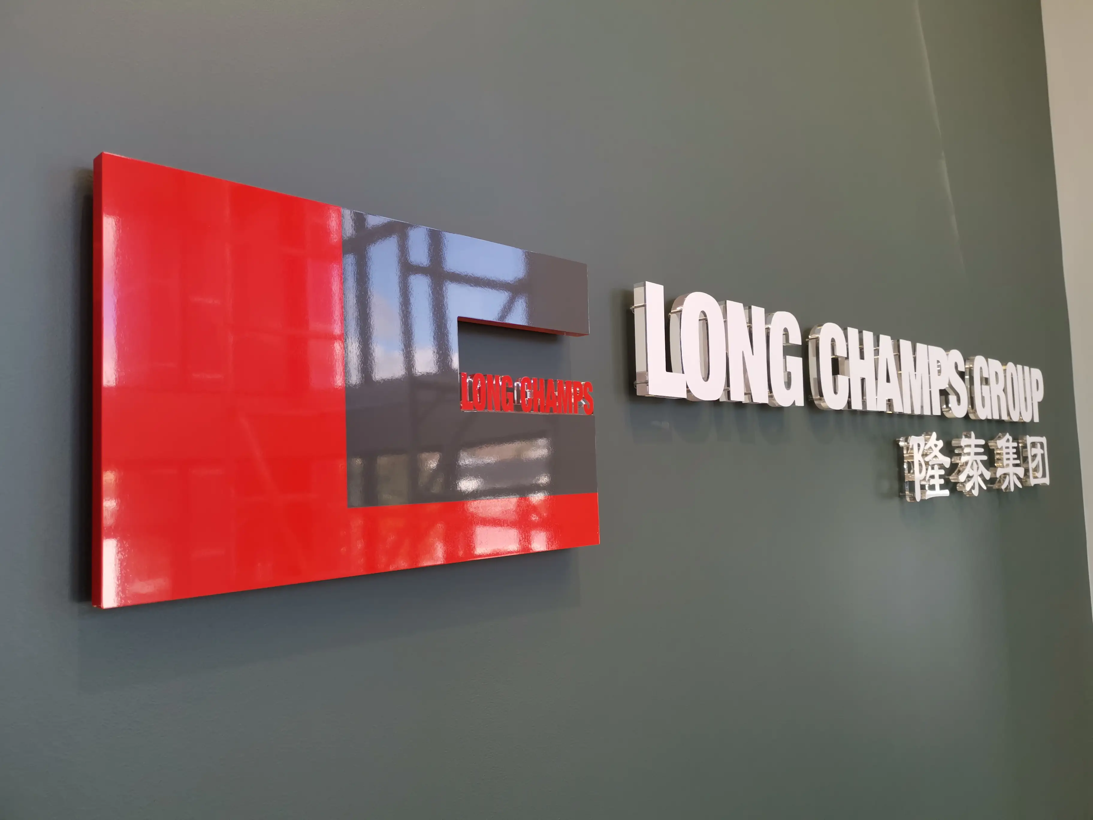 Graphic wall treatment within the completed workplace.