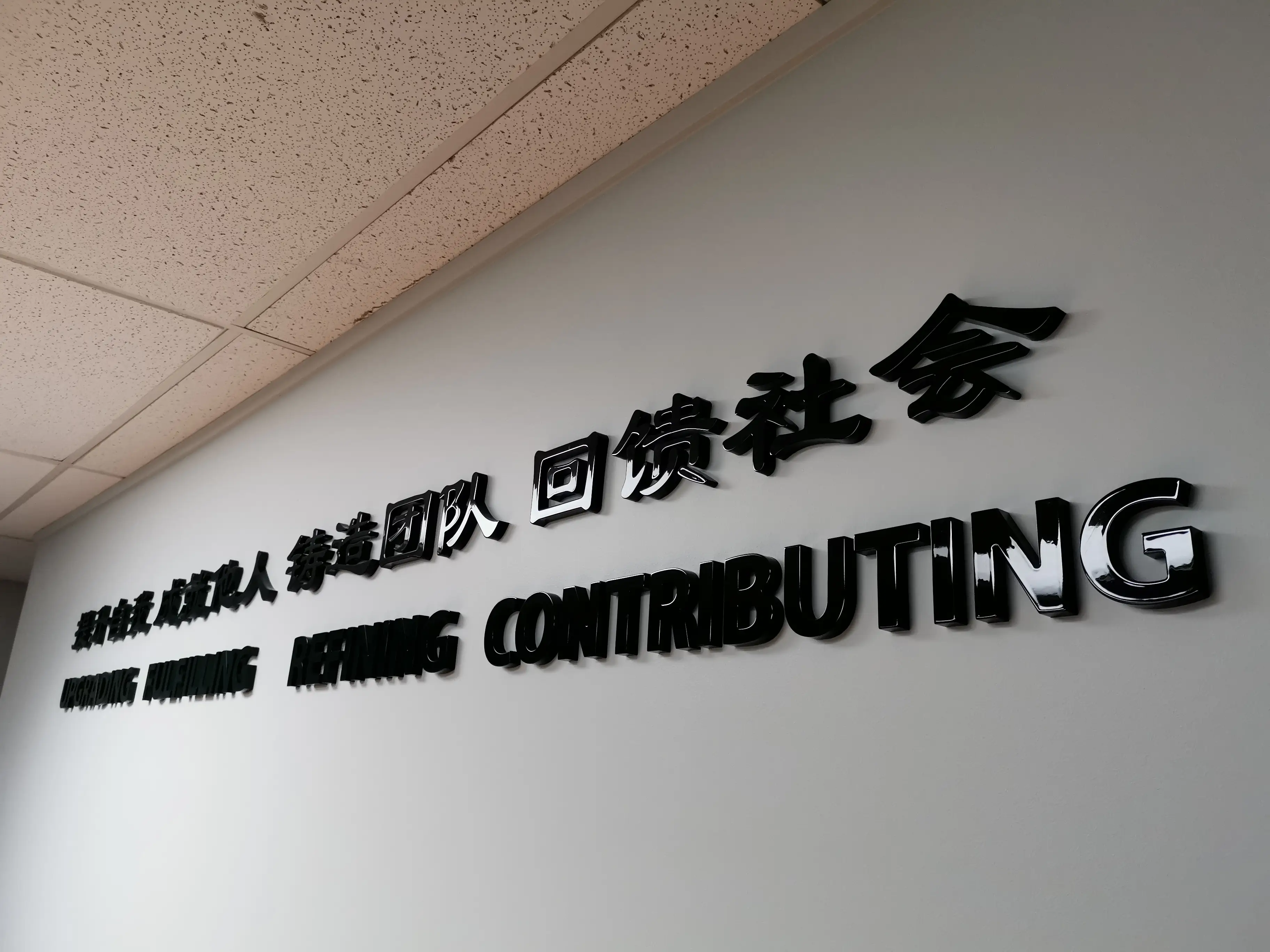 Graphic wall treatment within the completed workplace.