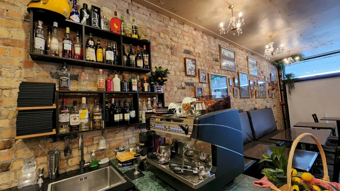 Completed bar and service area at Bona Pizza