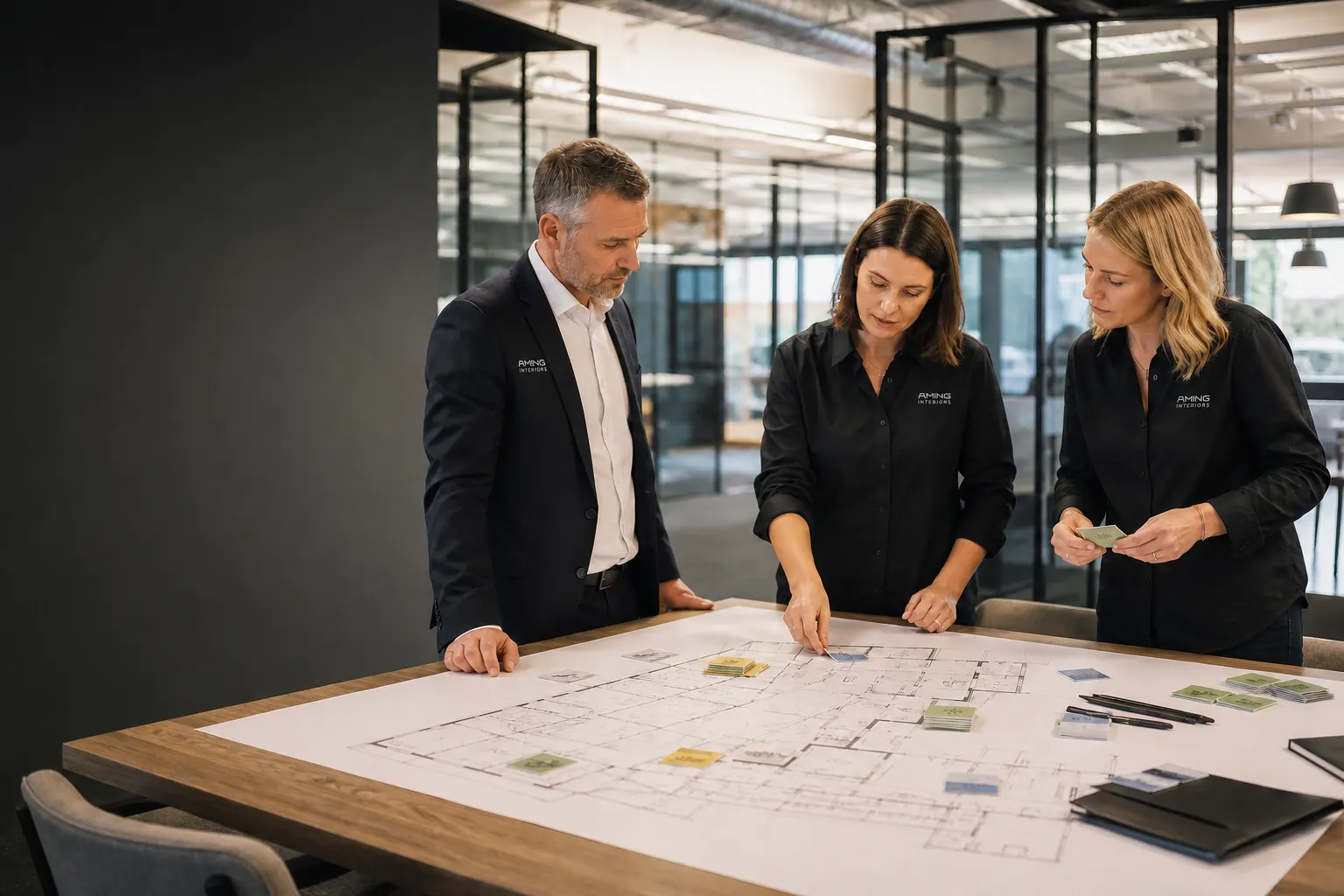 Workplace team planning focus, collaboration, meeting and technology zones