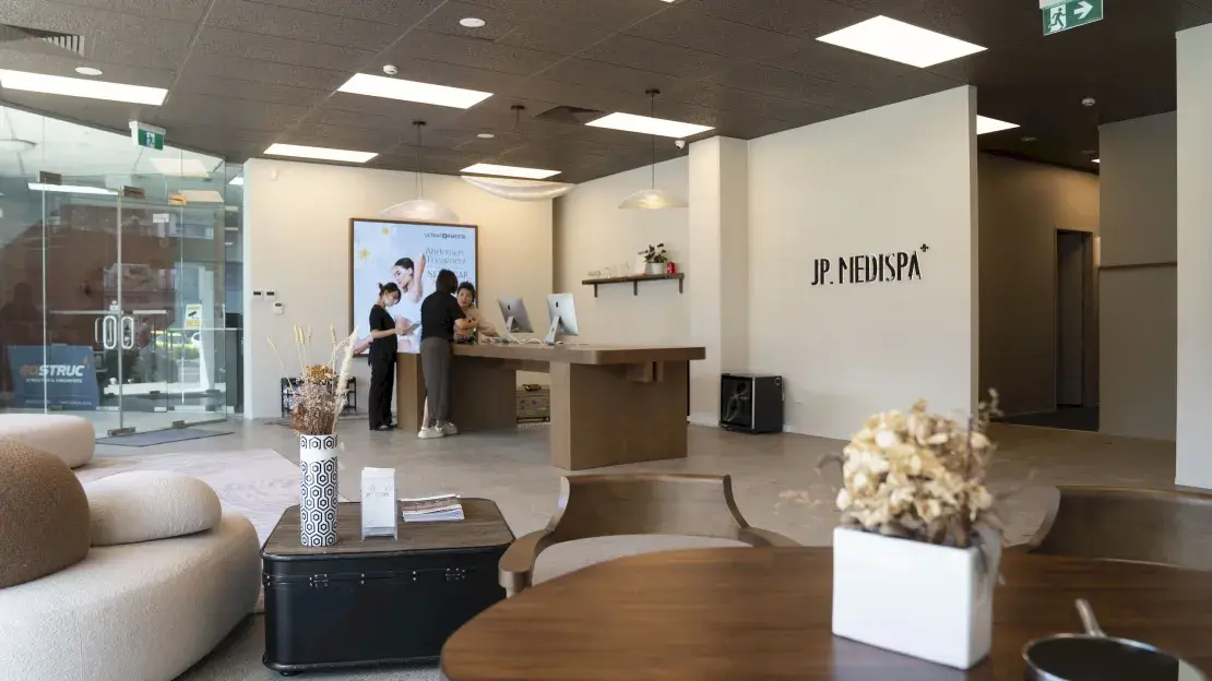 Completed reception and waiting area at JP Medi Spa
